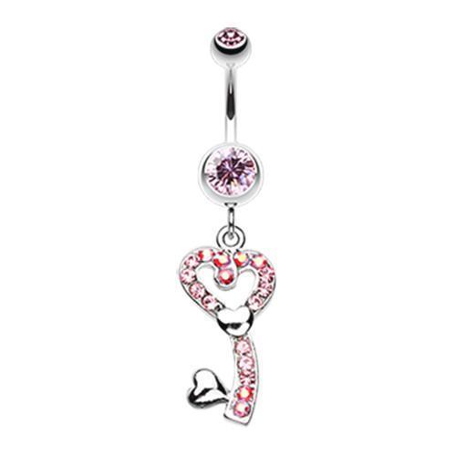 Light Pink My Heart's Key Belly Button Ring - Rebel Bod