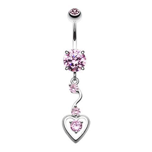 Pink Dainty Dangled Heart Belly Button Ring - Rebel Bod