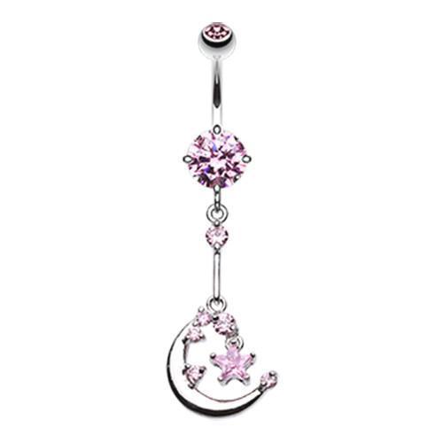 Pink Opulant Moon and Star Belly Button Ring - Rebel Bod