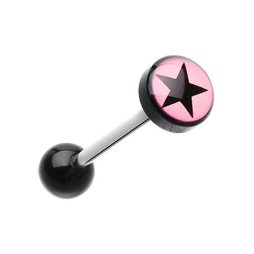 Pink Silicone Rose Flower Barbell Tongue Ring