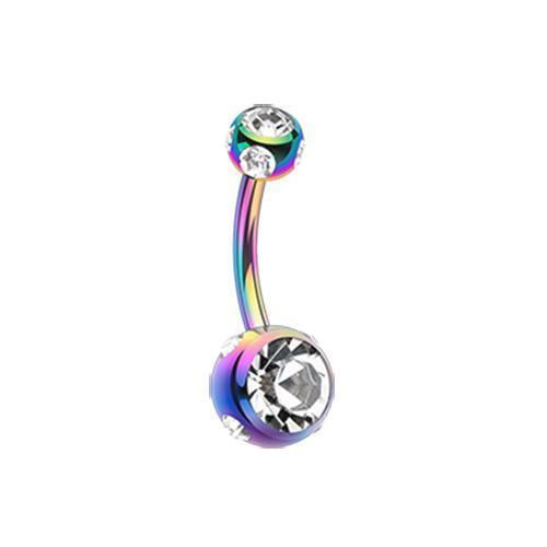 Rainbow/Clear Colorline Aurora Gem Ball Steel Belly Button Ring ...