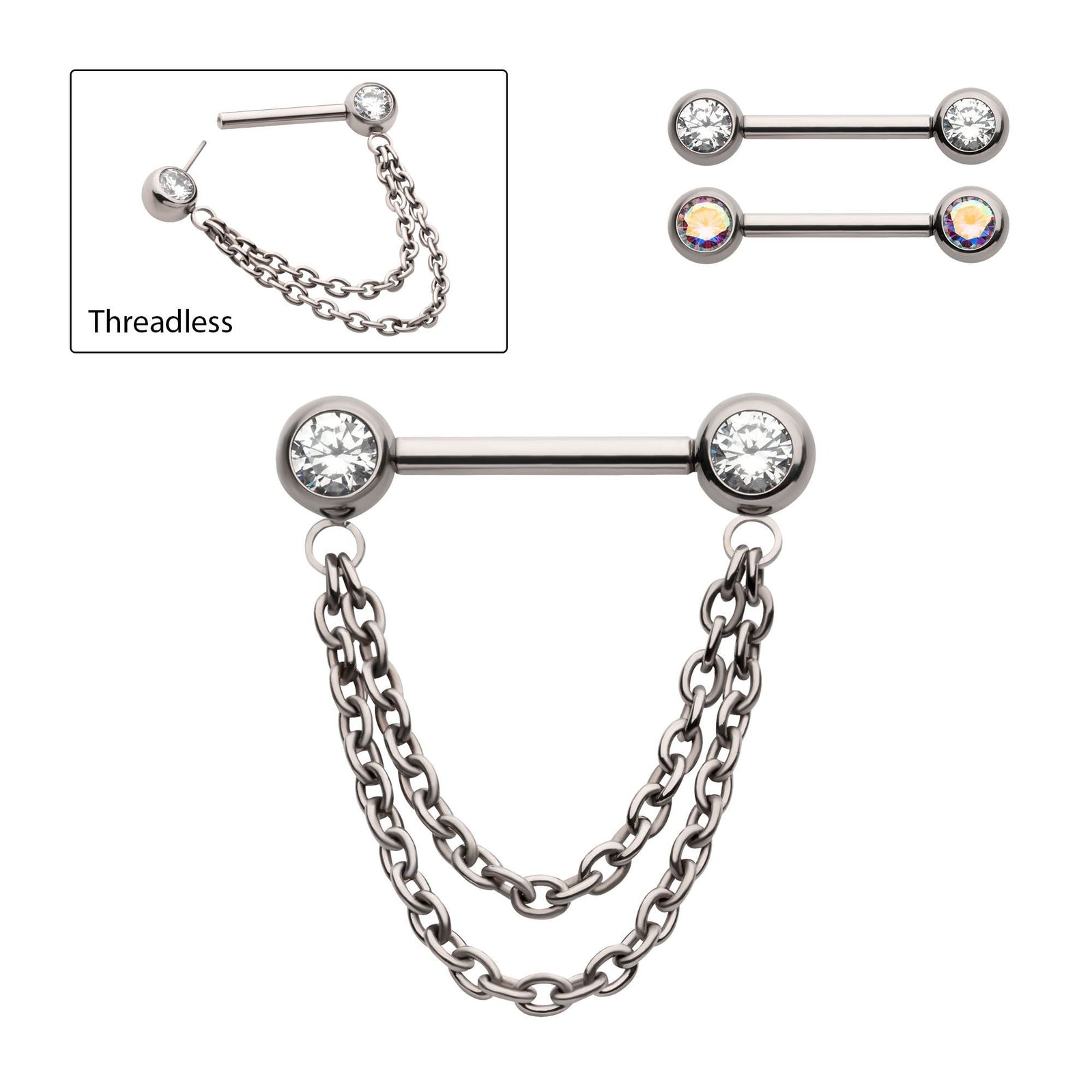 Titanium Double Chain Dangle Nipple Bar titlsnpc244 - 1 Piece - Rebel Bod