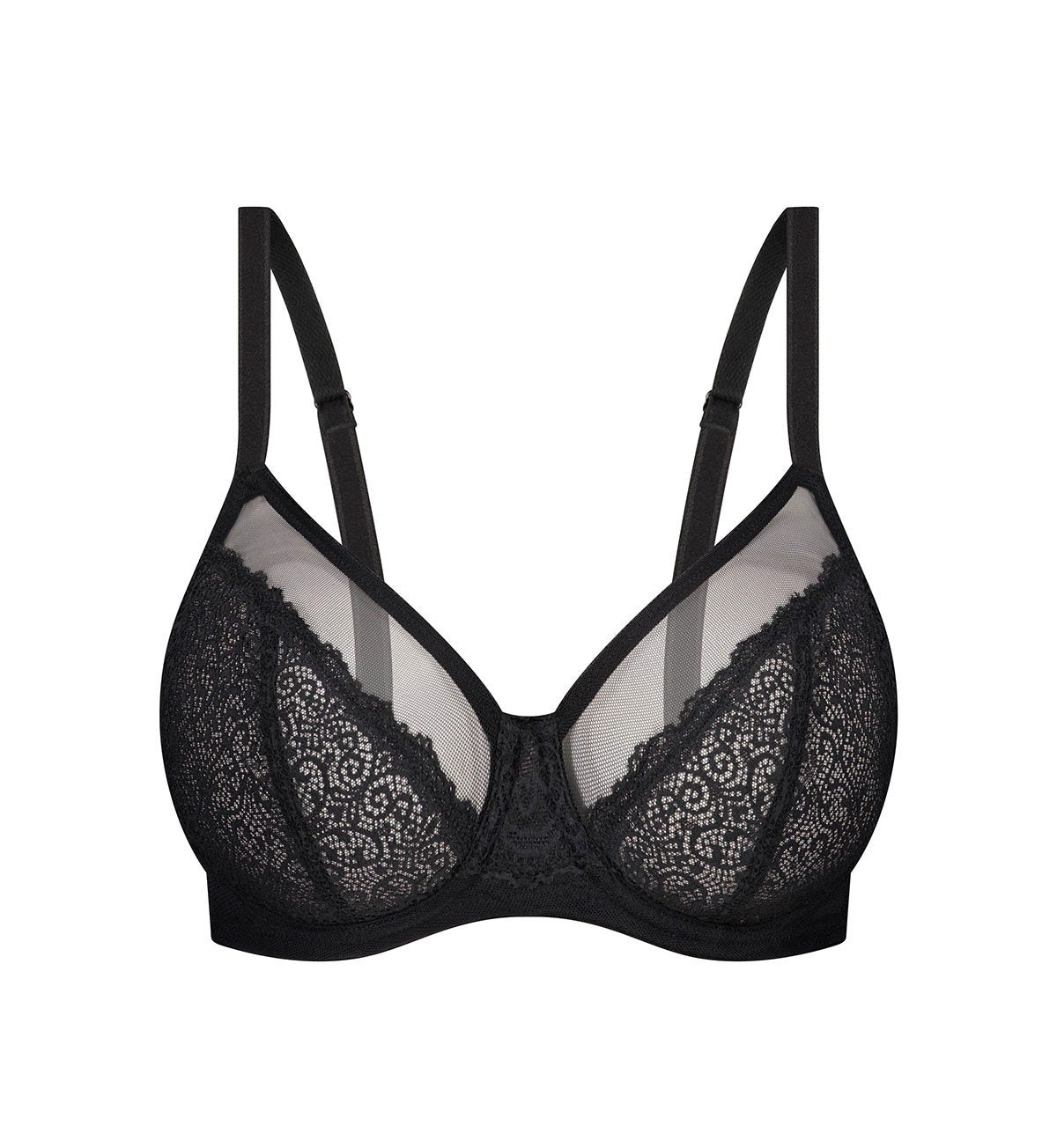Non-Padded Wired Lace Minimiser Bra - Black