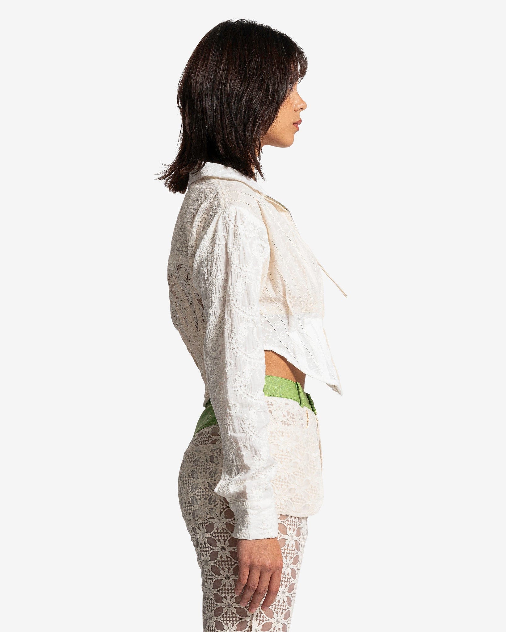 Alba Patchwork Lace Shirt in Off-White