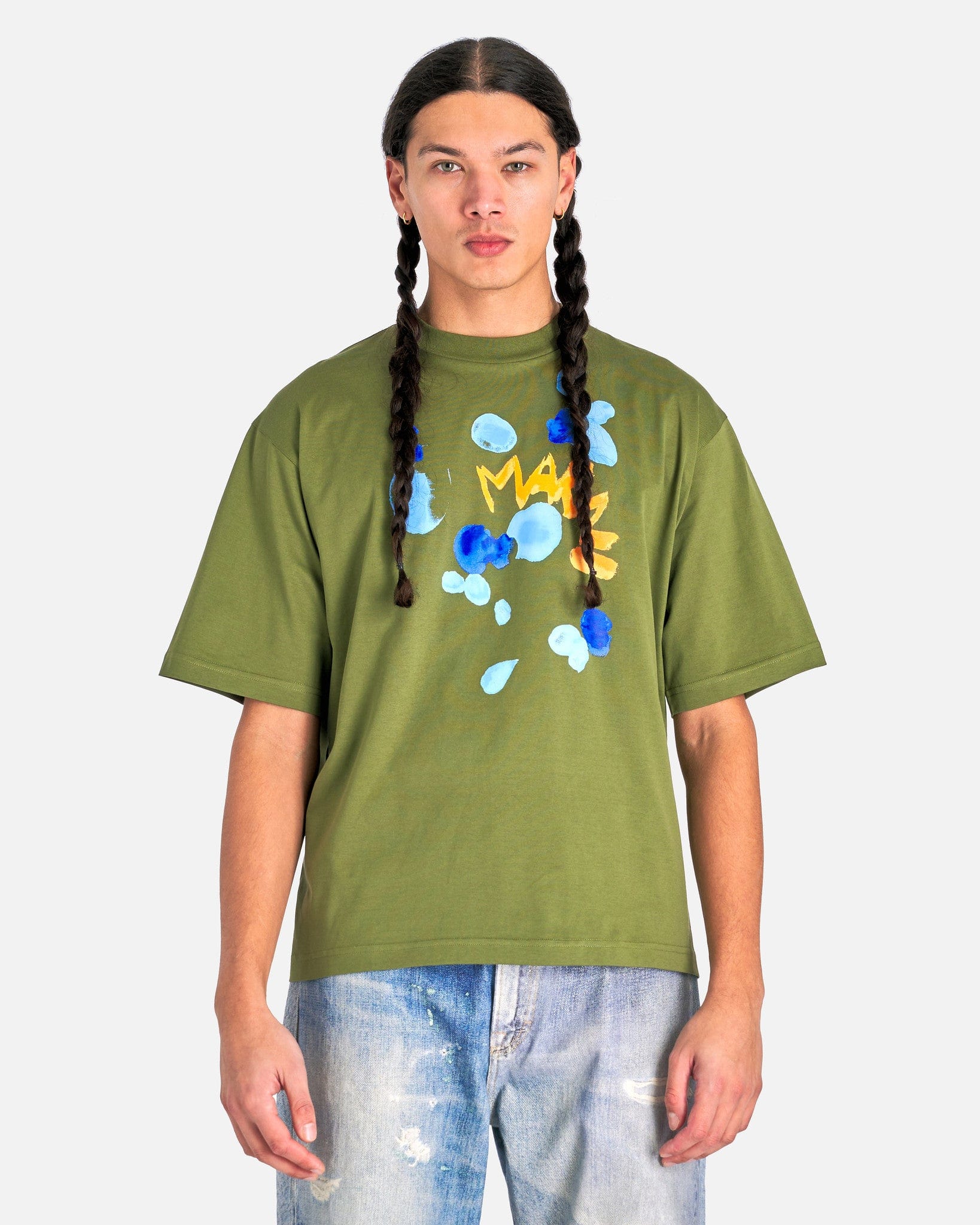 Bio-Cotton T-Shirt with Drippy Print in Leaf Green