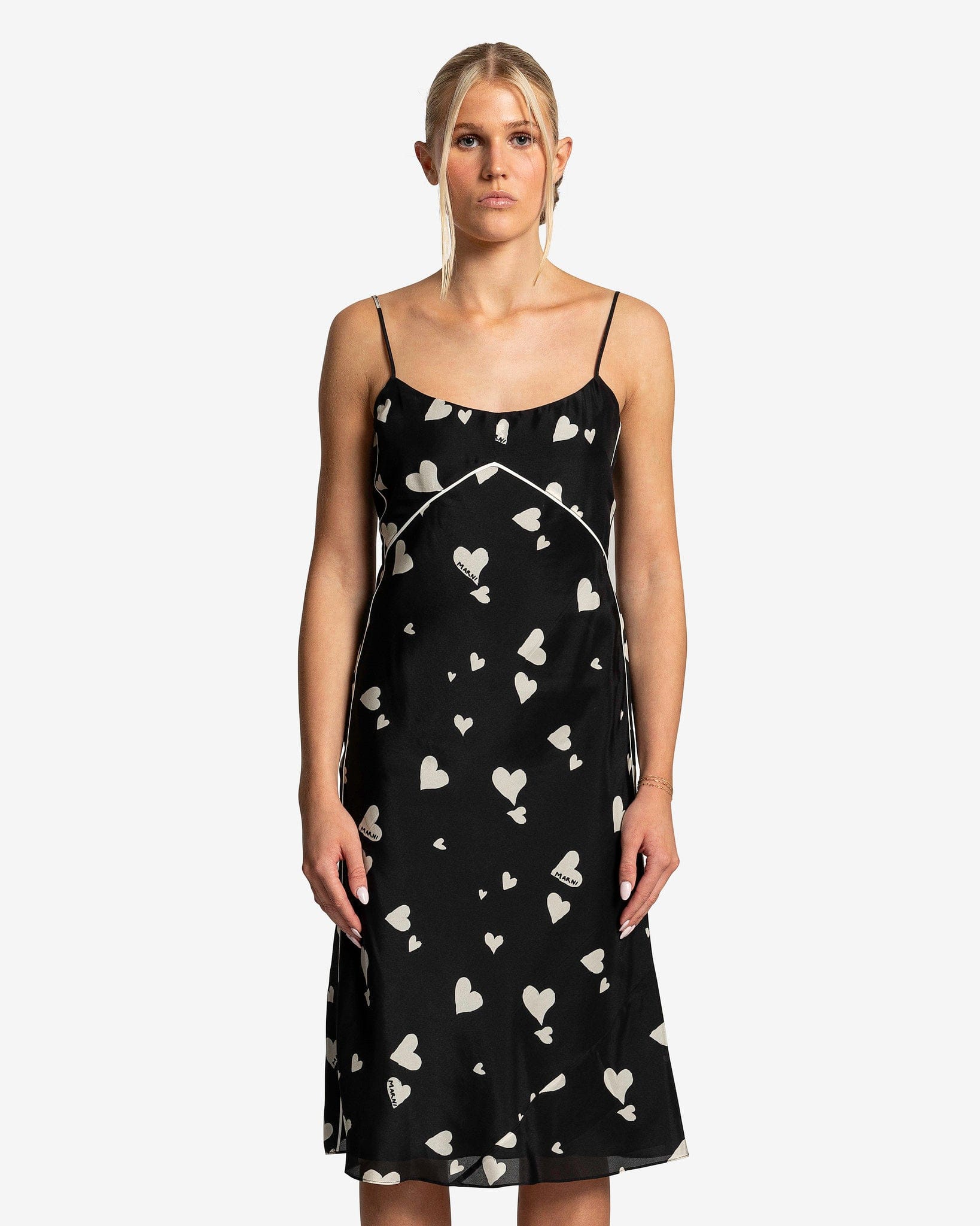 Bunch of Hearts Silk Habotai Dress in Black