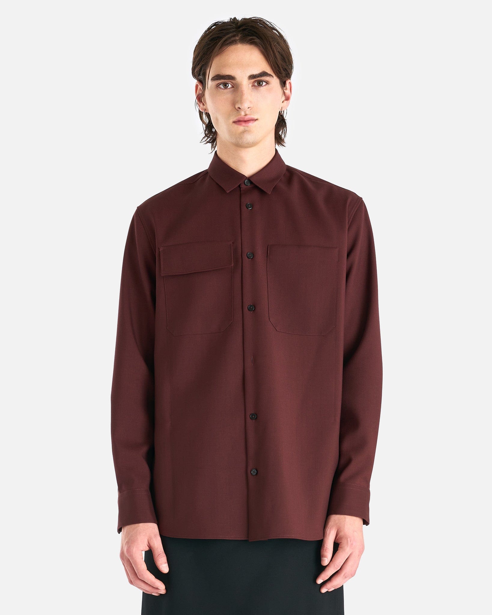 Sharp Wool Gabardine Shirt in Black – SVRN