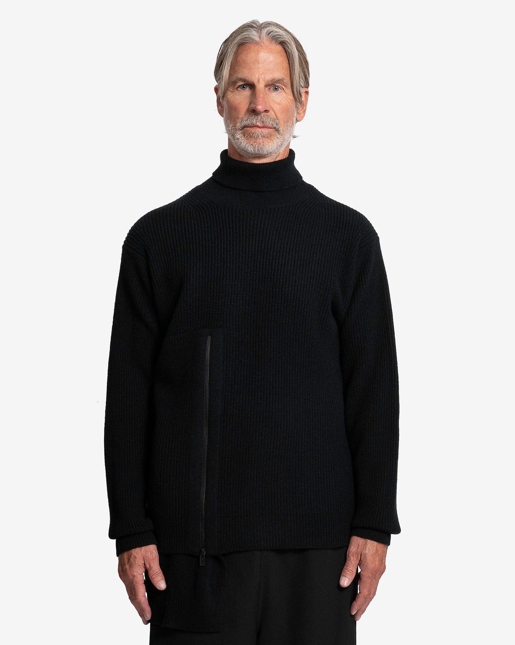 Henley Turtleneck with Button-Up Side Slit in Black – SVRN