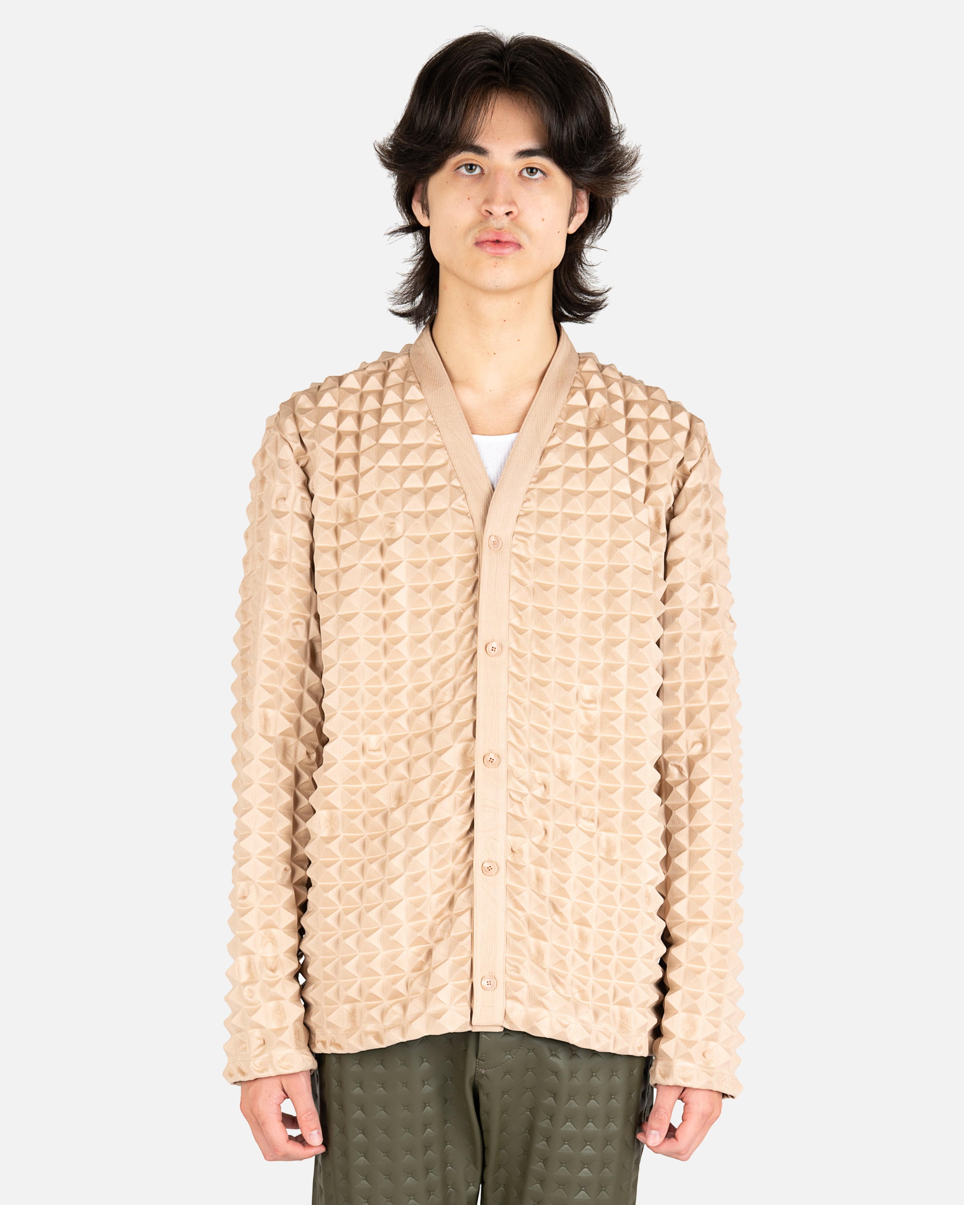 2.5 Pyramid Embossed Jersey Cardigan in Beige