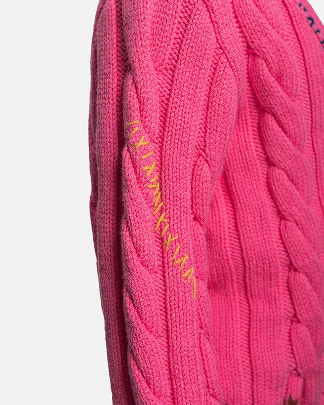 3D Cable+Mending Cardigan in Fuchsia Fluo