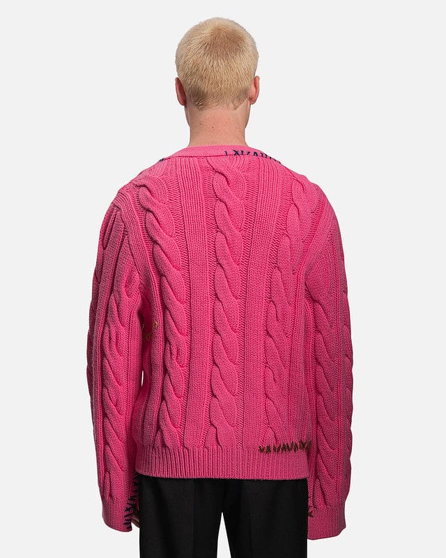 3D Cable+Mending Cardigan in Fuchsia Fluo