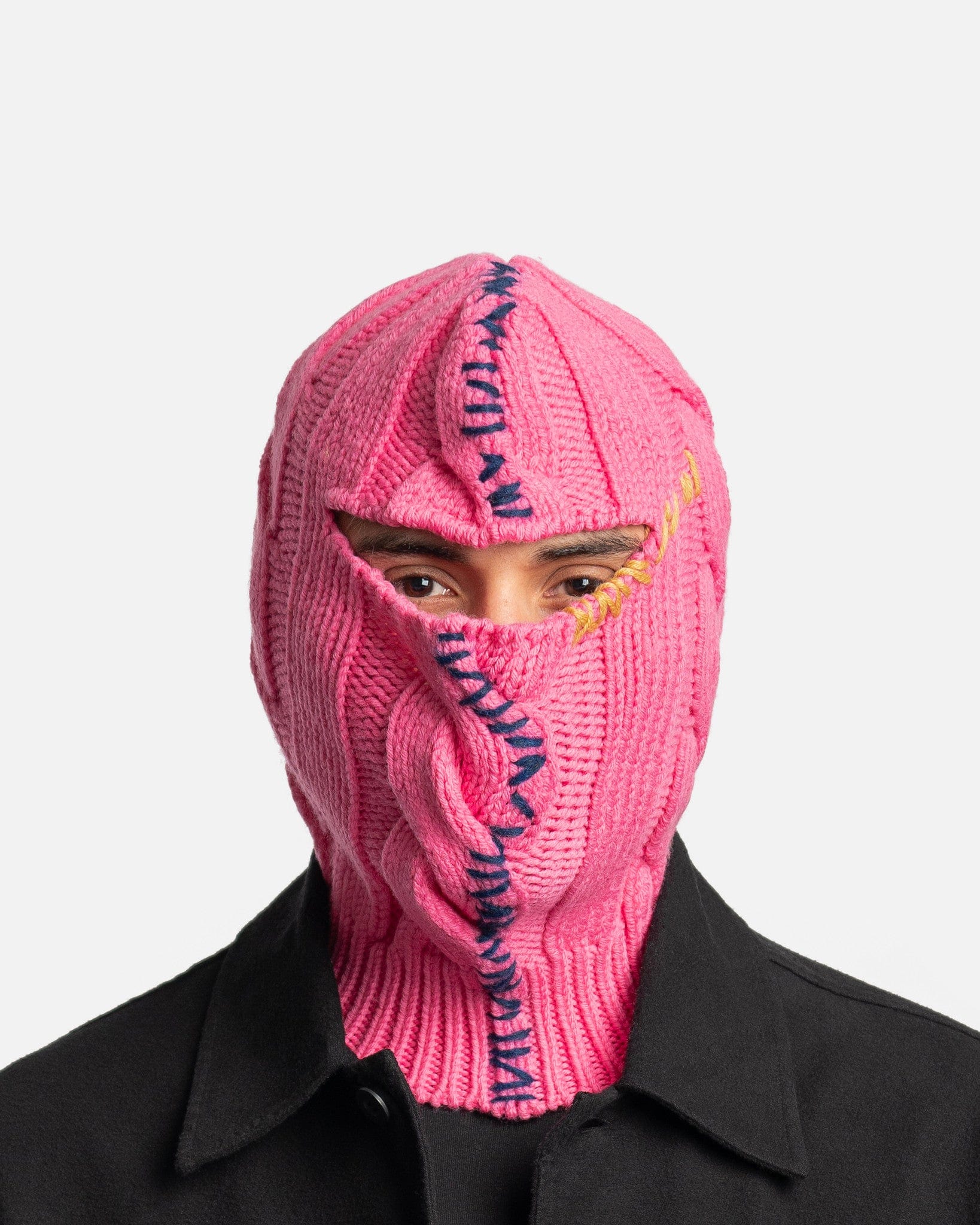 3D Cable + Mending Wool Balaclava in Fuchsia