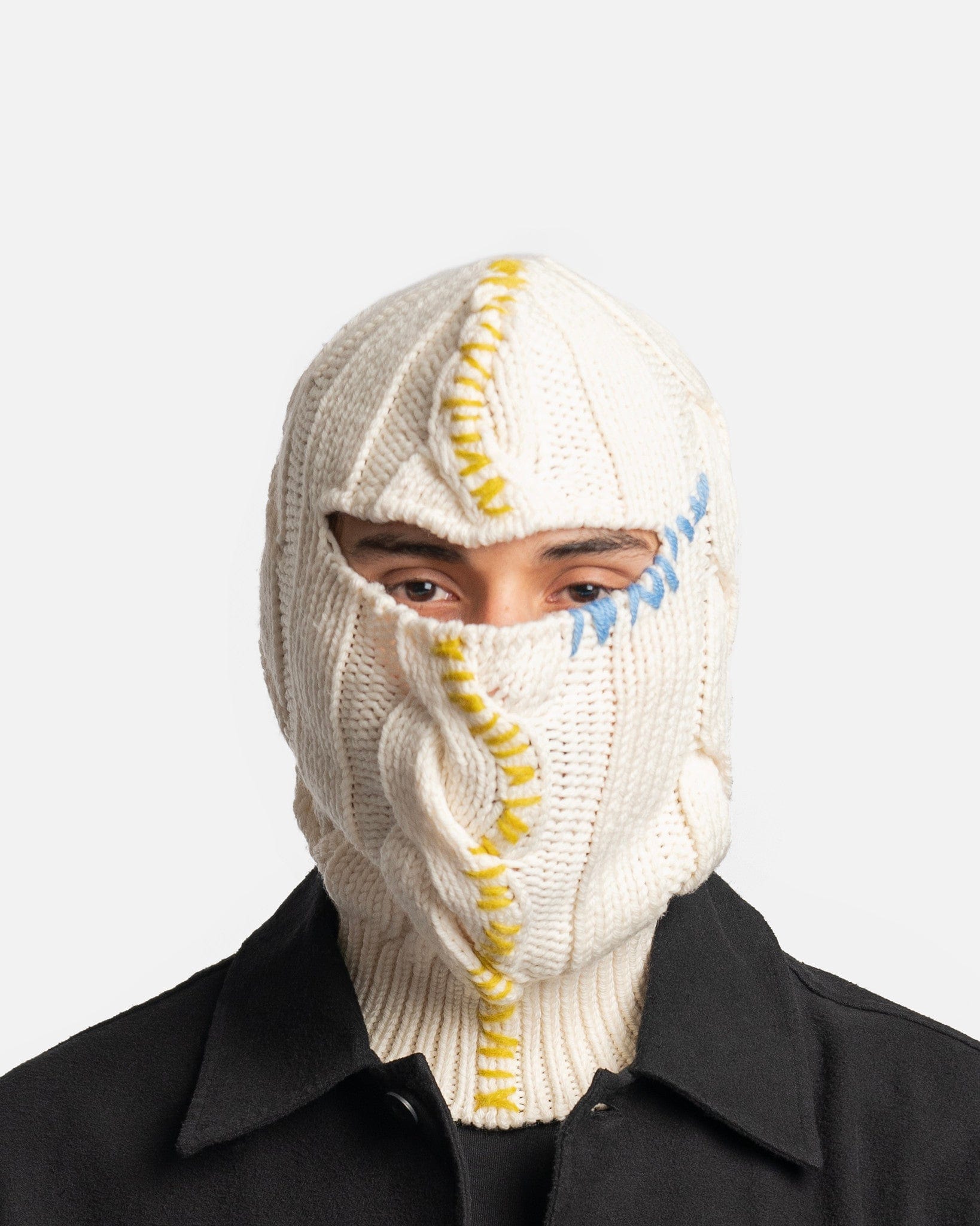 3D Cable + Mending Wool Balaclava in White