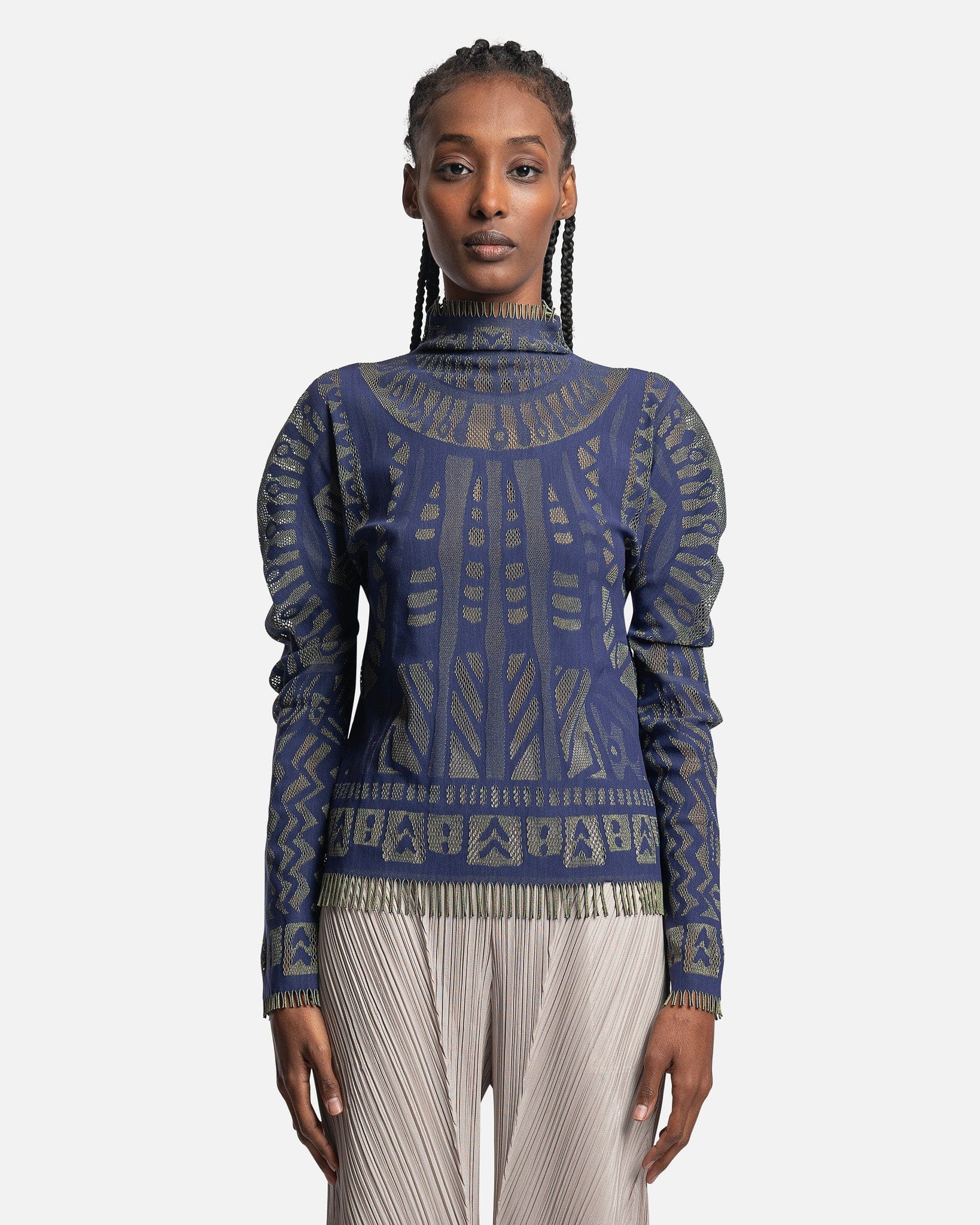 A-POC Skin Turtleneck Sparkle Top in Navy