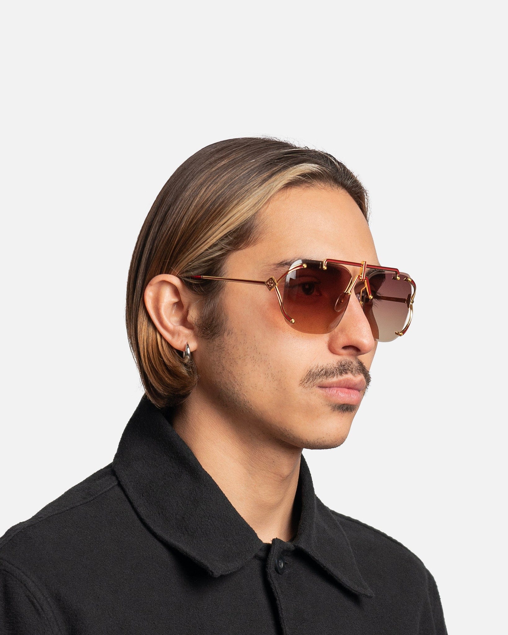 Acetate & Metal Square Aviators in Brown/Pink Gradient