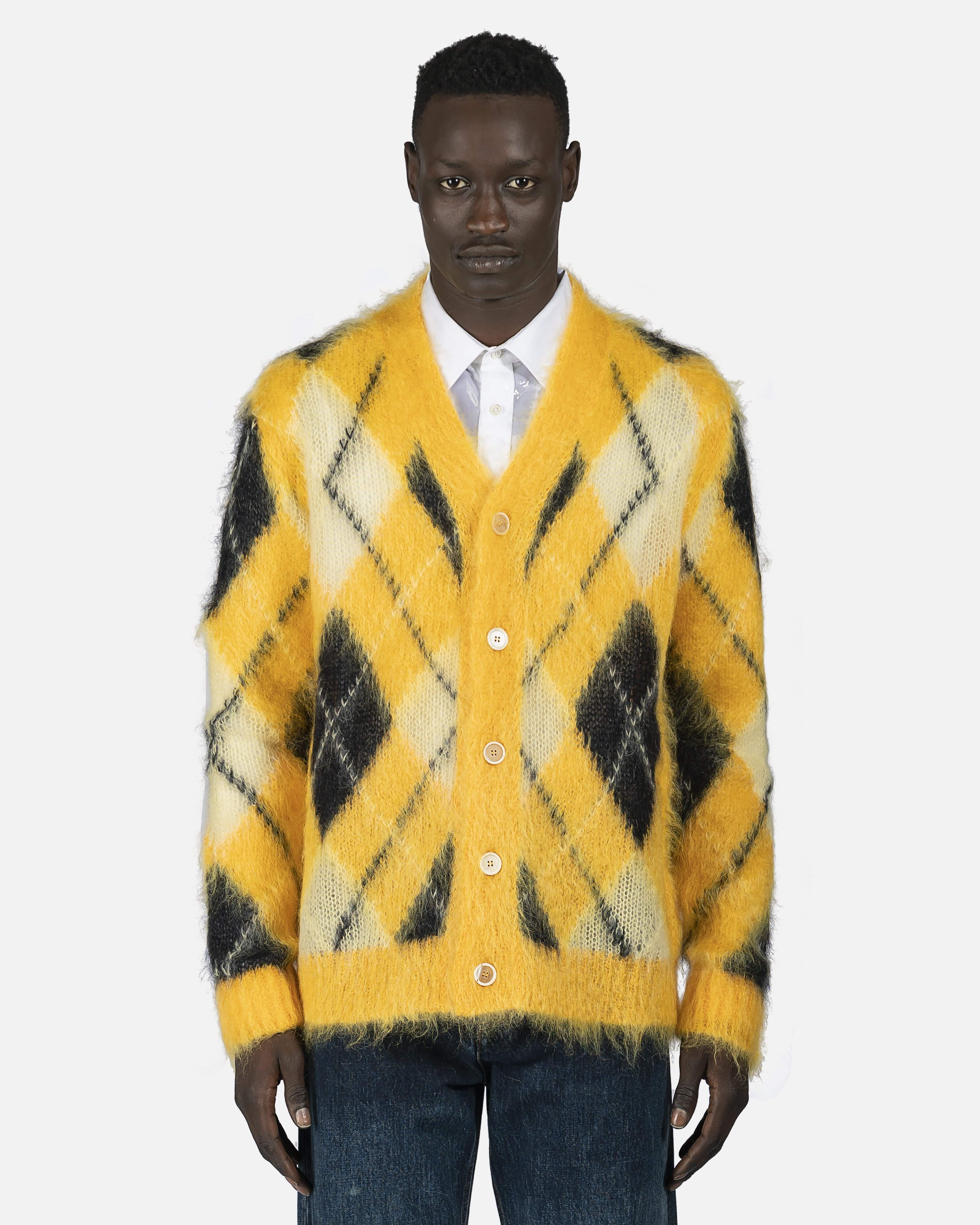 Argyle Knit Cardigan in Yellow