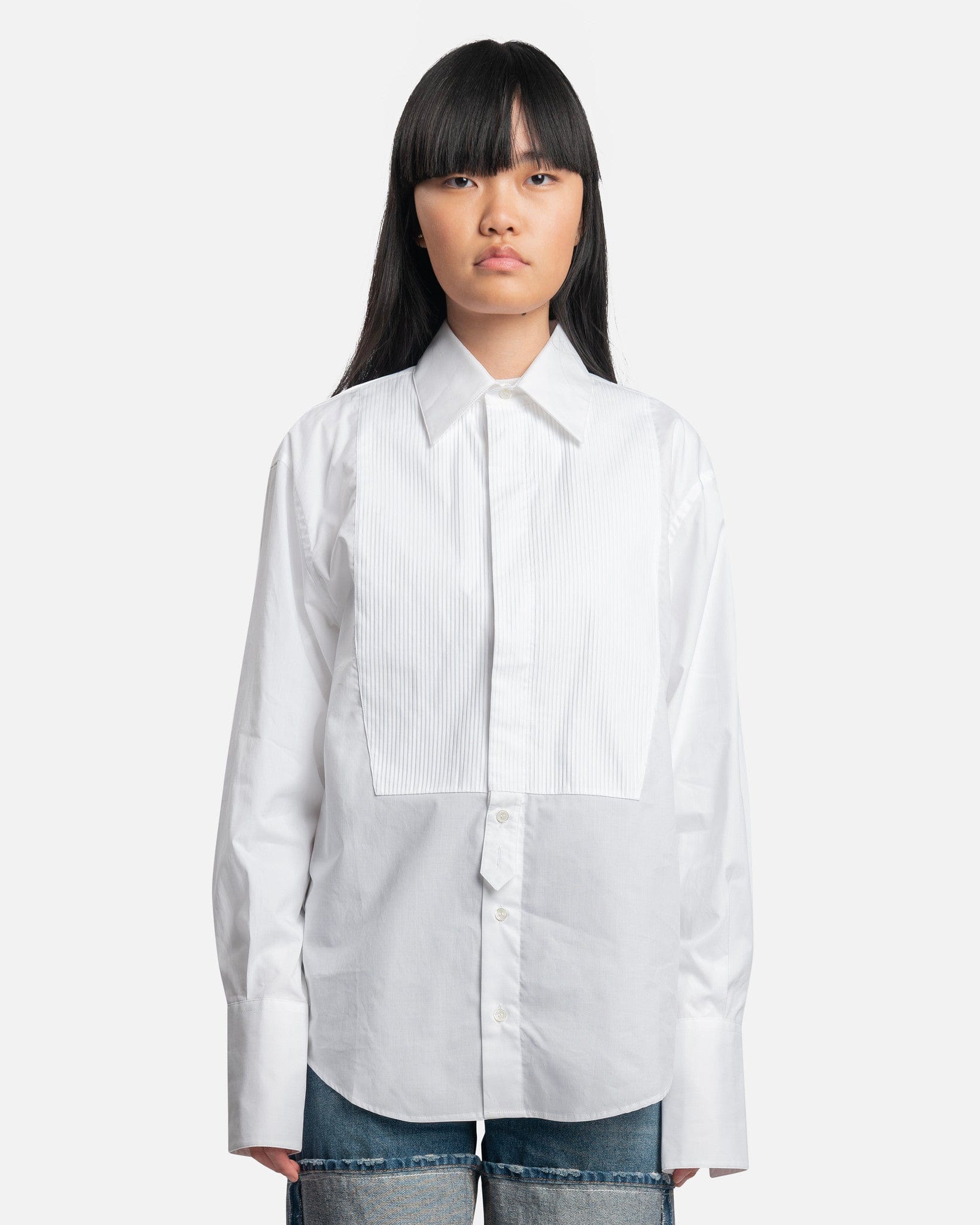 Bio-Cotton Tuxedo Shirt in Lily White