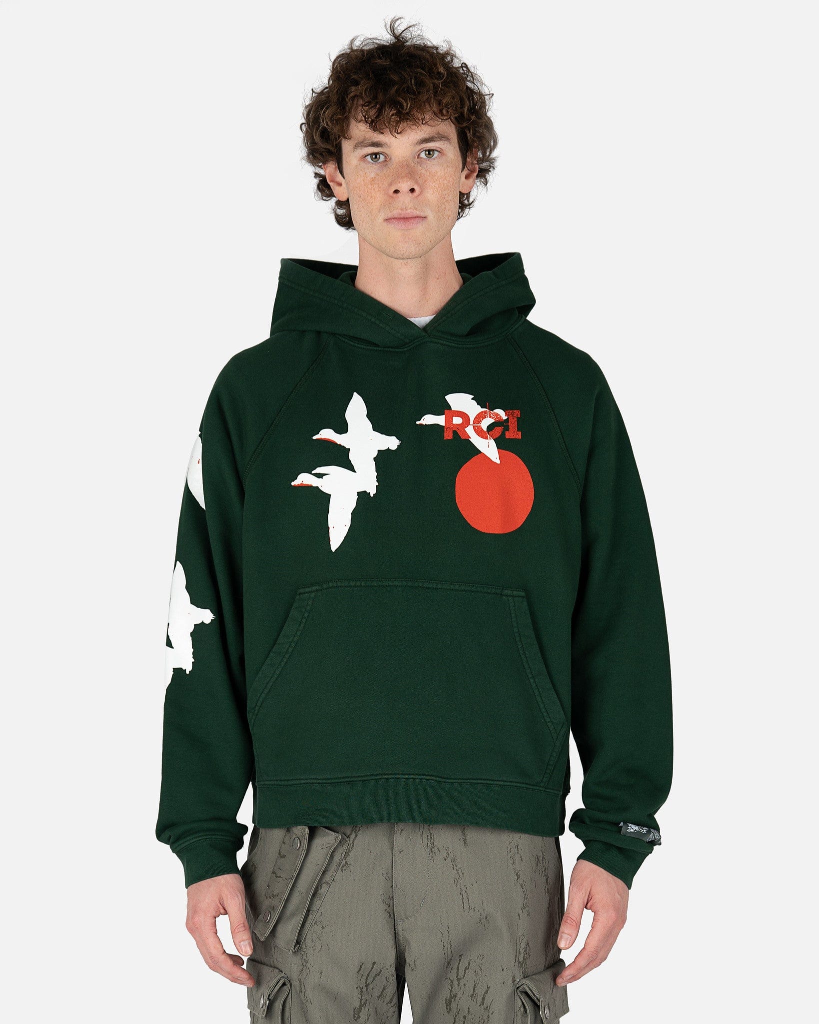 Birds Hooded Sweatshirt in Forest Green