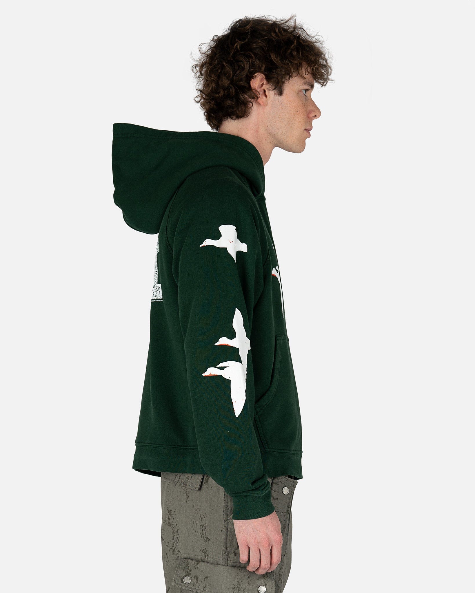 Birds Hooded Sweatshirt in Forest Green