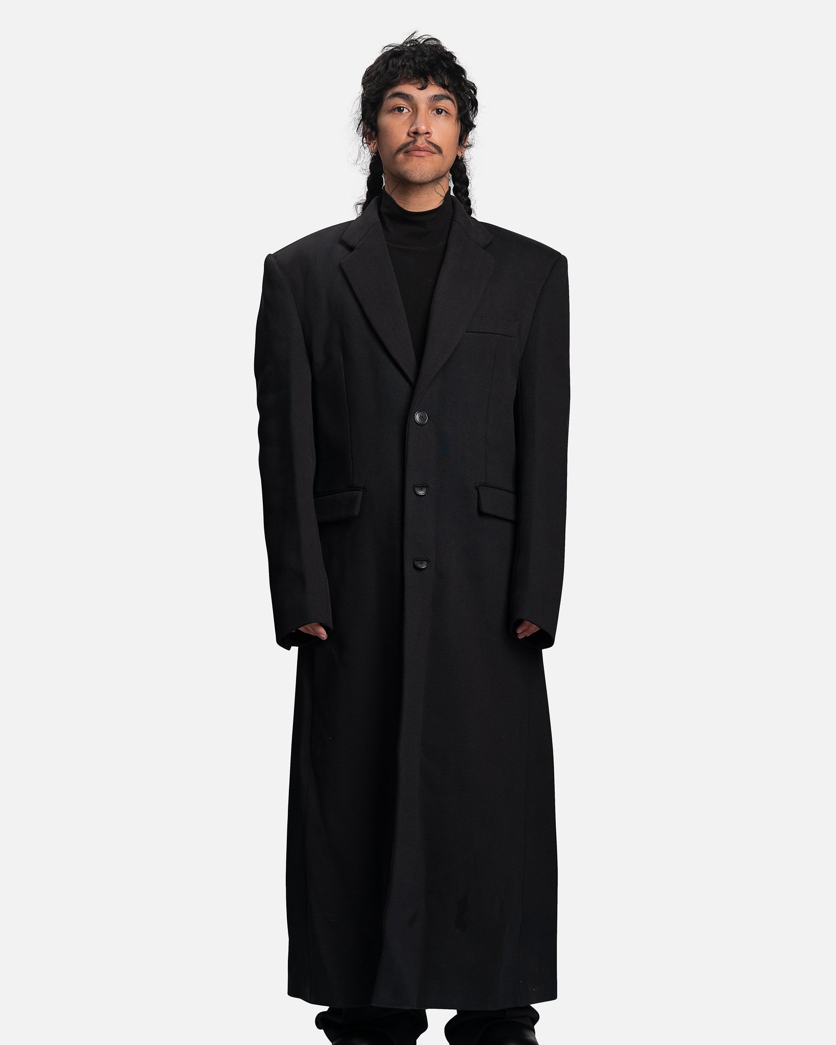 Boxy Single Breasted Molton Tailored Coat in Black