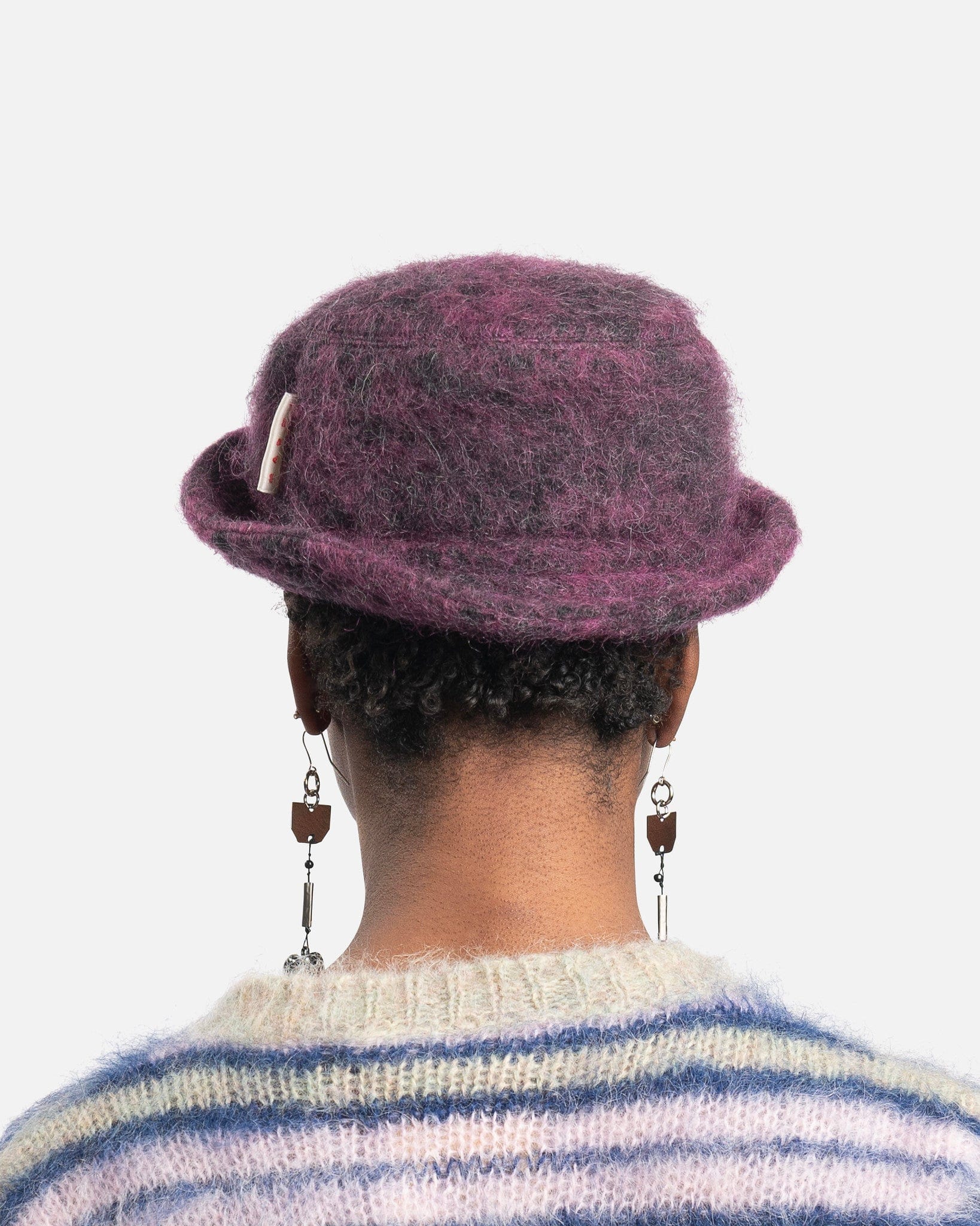 Brushed Wool Check Hat in Dry Rose