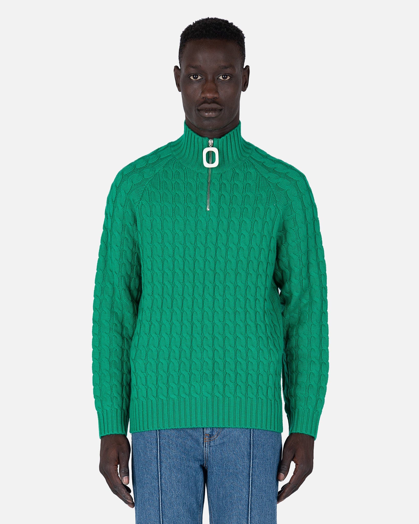 Cable Knit Henley Jumper in Green