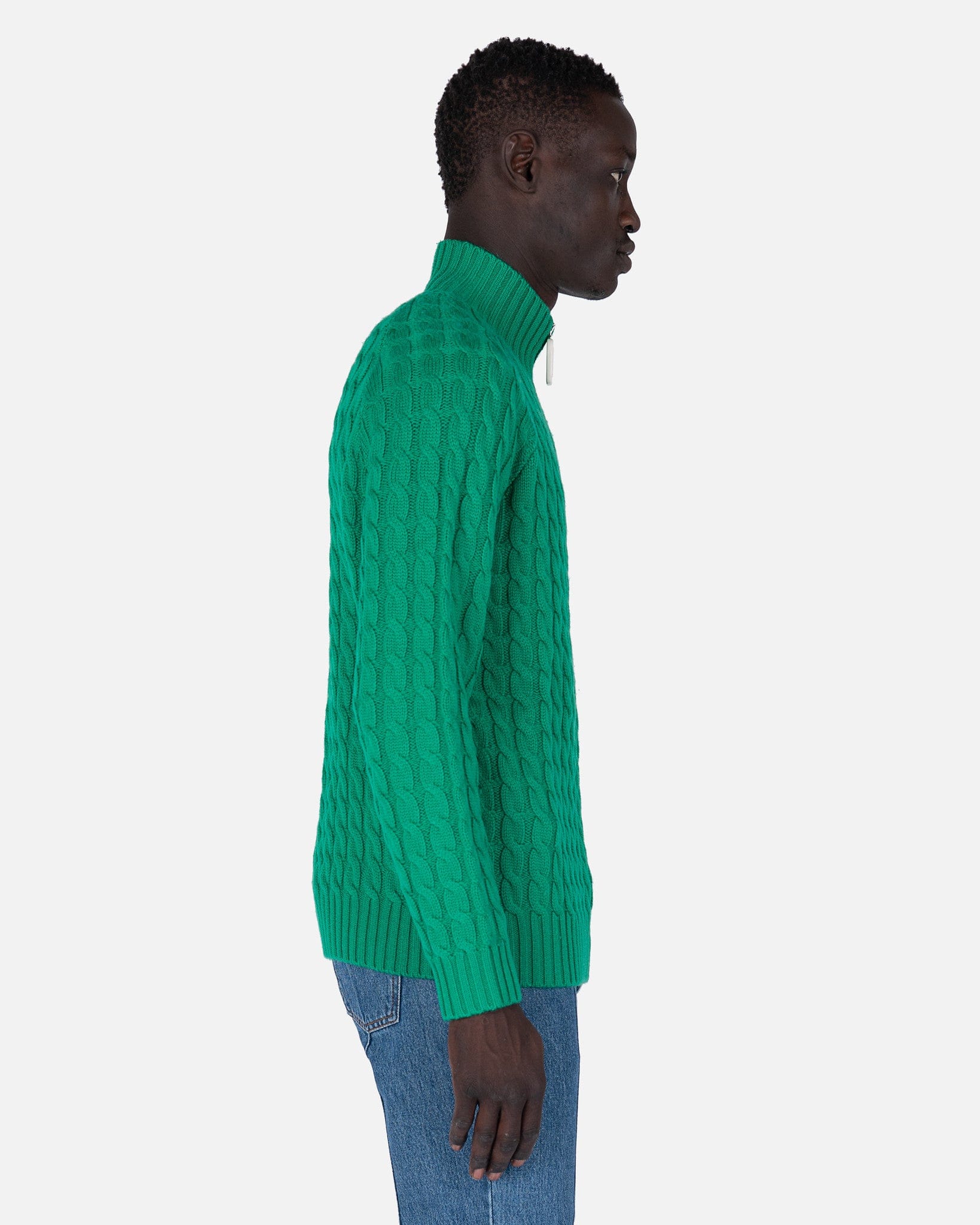 Cable Knit Henley Jumper in Green