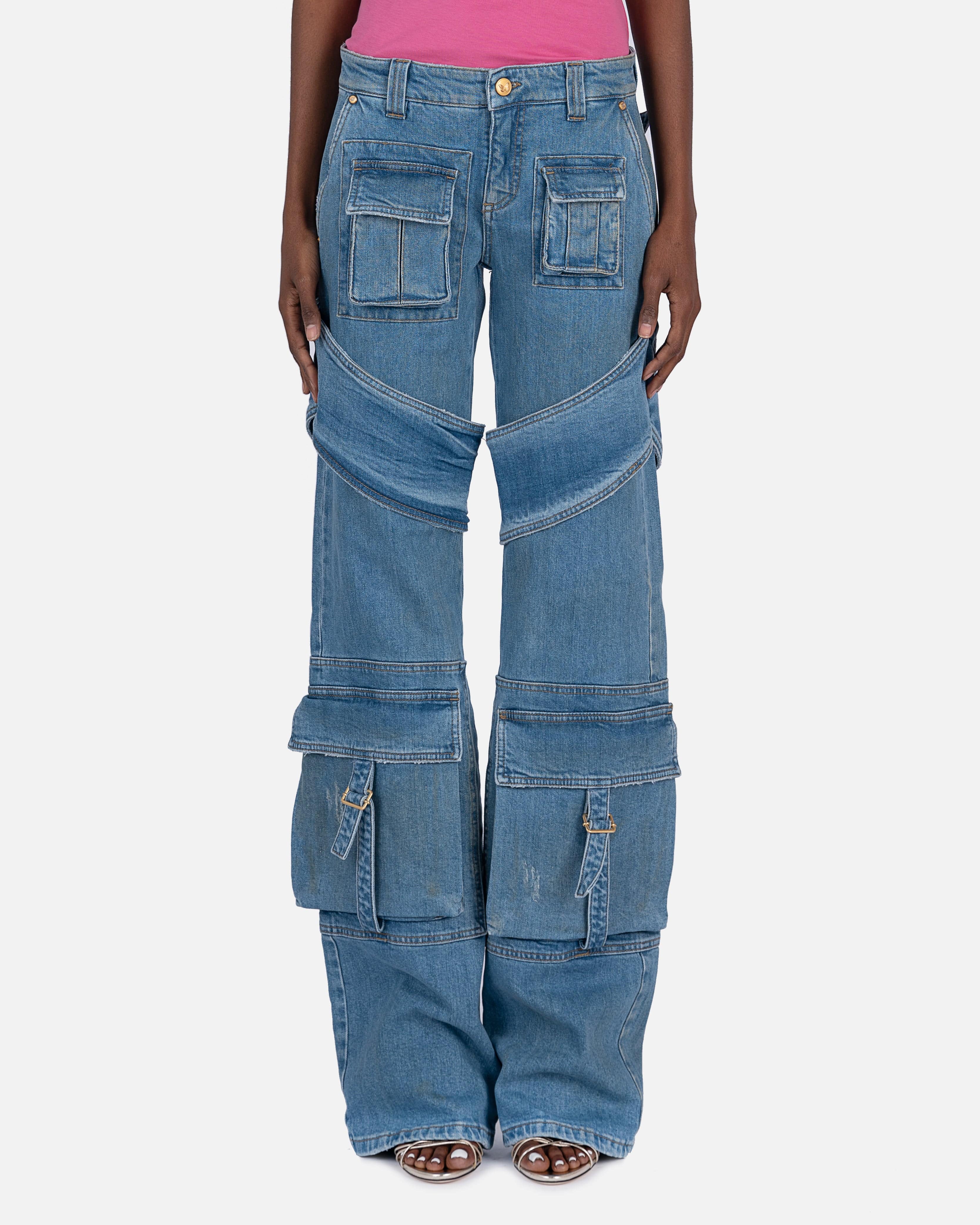 Cargo Jeans in Blue Stone-Washed Denim