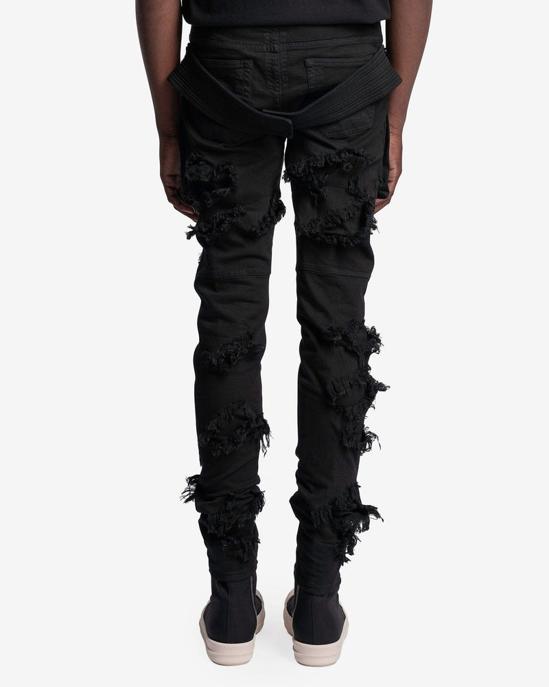 Distressed Denim Creatch Pants in Black