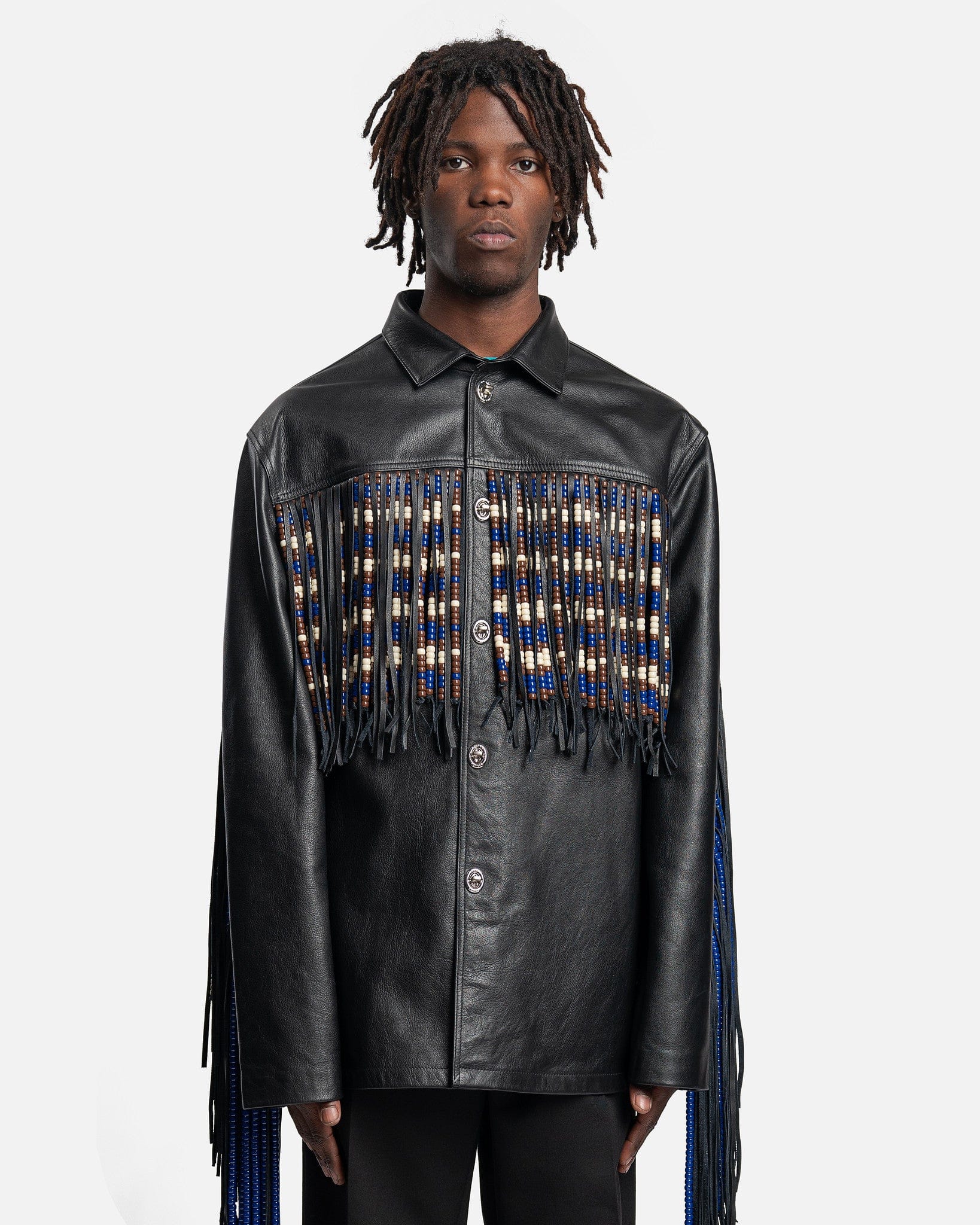 Fringed Leather Shirt No War Beading in Black Leather – SVRN
