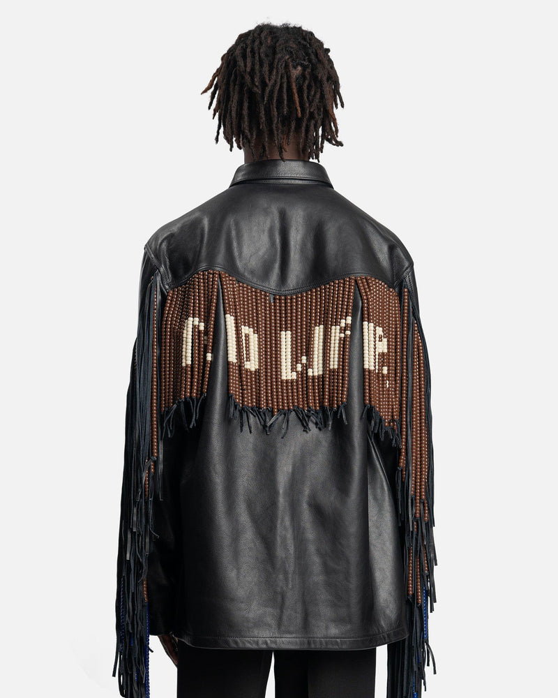 Fringed Leather Shirt No War Beading in Black Leather – SVRN