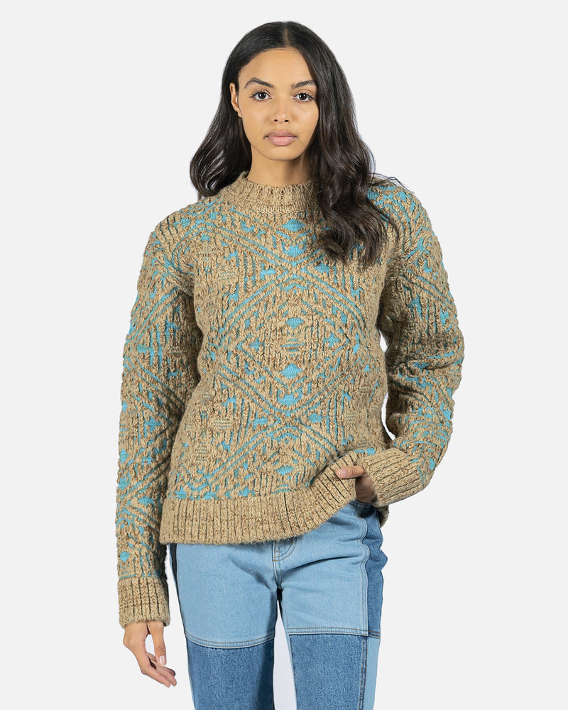 Jacquard Heavy Crewneck Sweater in Blue/Beige – SVRN