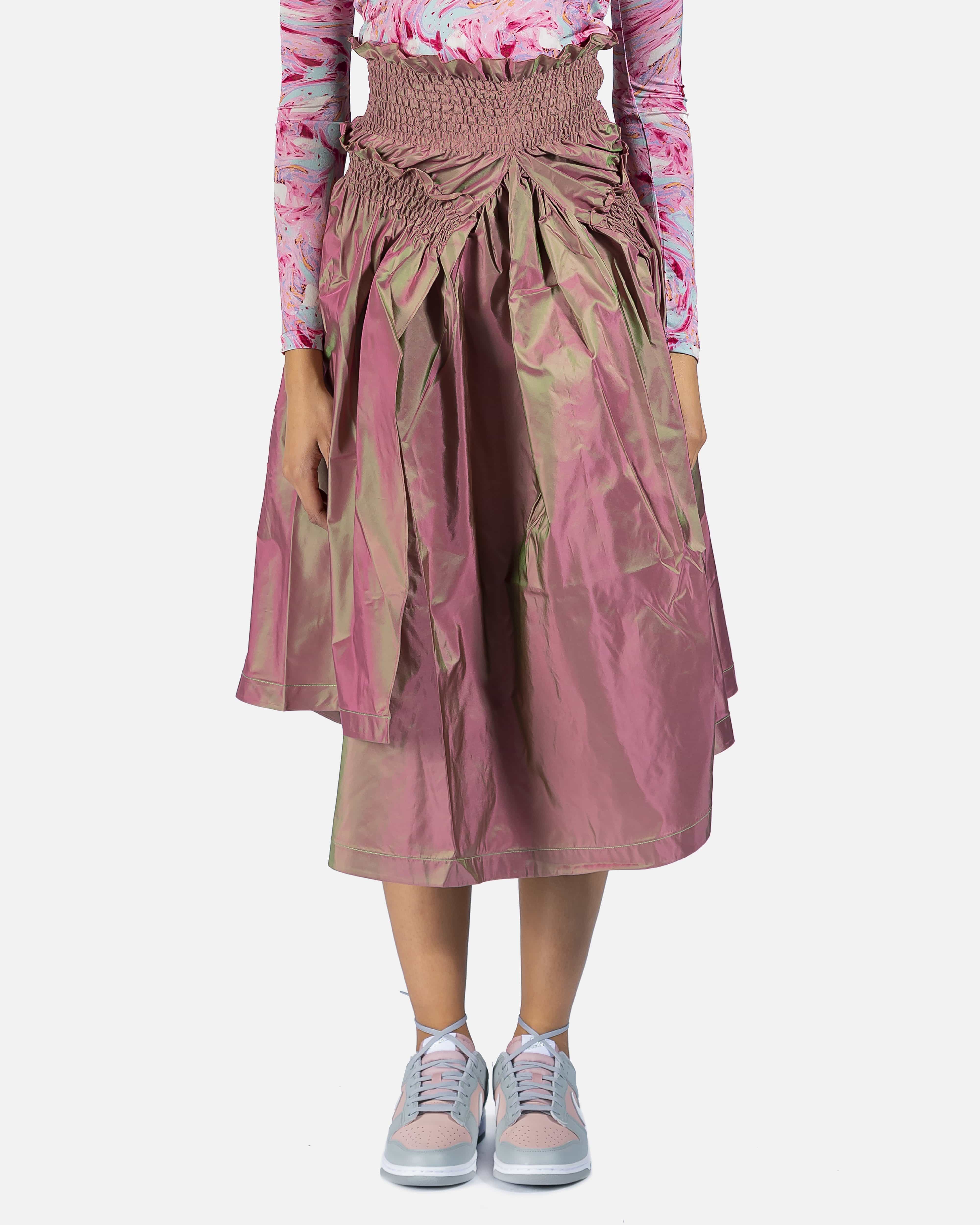 Leila Smocked Silk Taffeta Shirring Skirt in Pink – SVRN