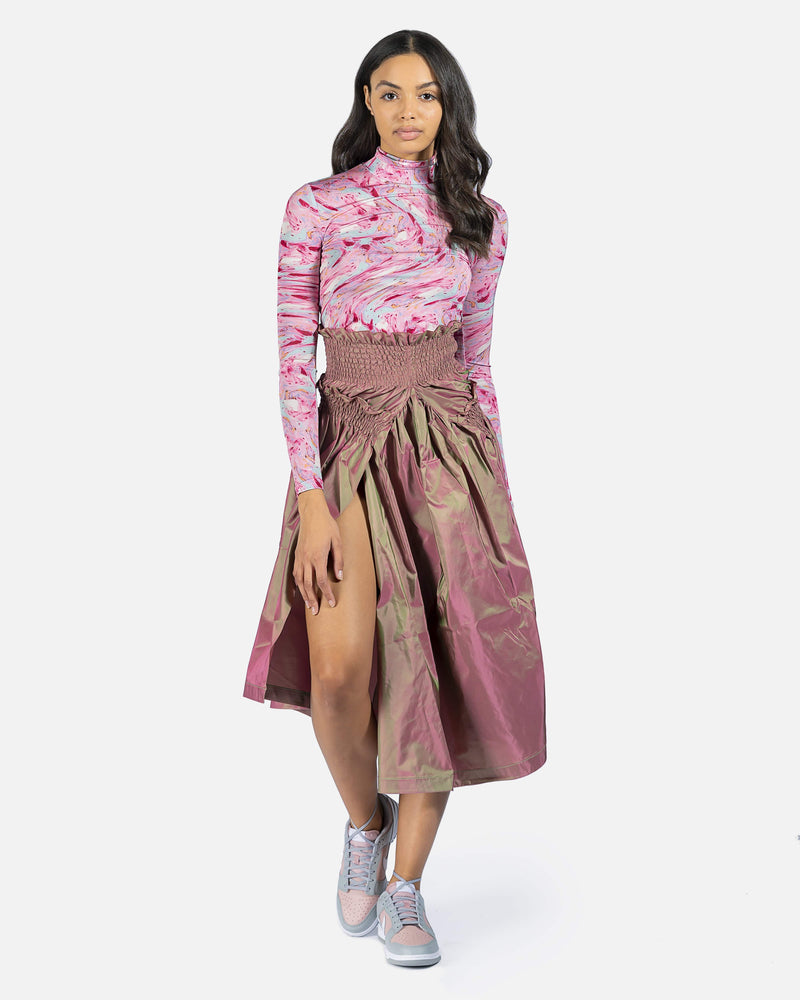 Leila Smocked Silk Taffeta Shirring Skirt in Pink