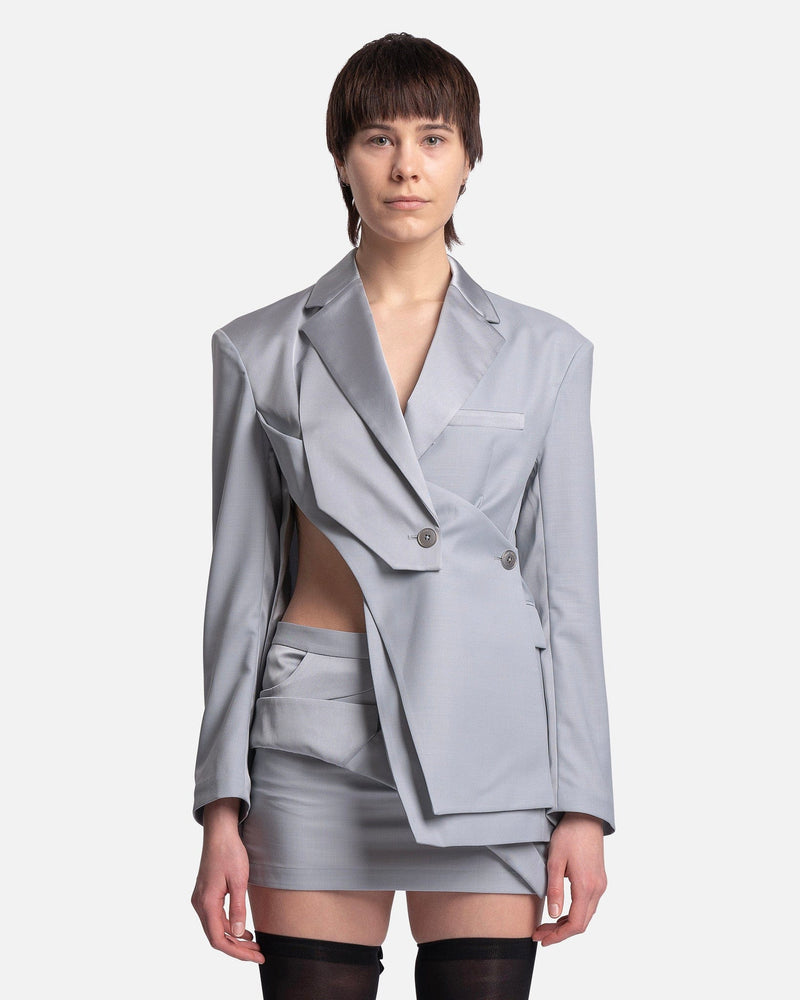 Satin Deconstructed Blazer in Grey