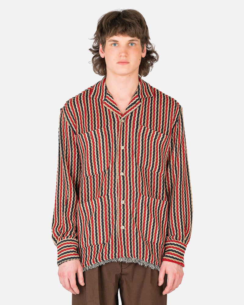 Stripe Open Collar Shirt in Red