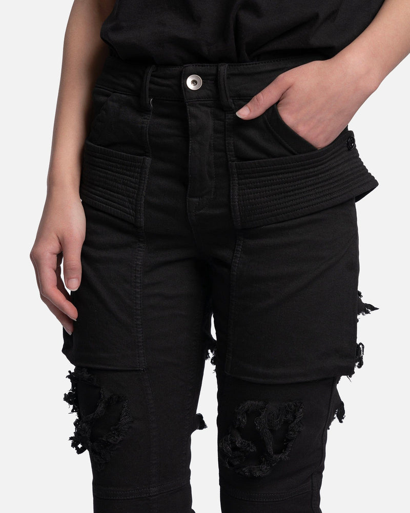 Women's Distressed Denim Creatch Pants in Black