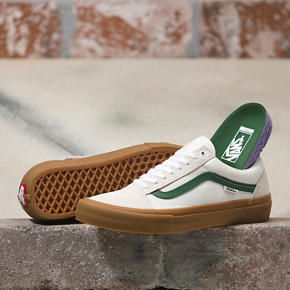 vans old skool white with green stripe