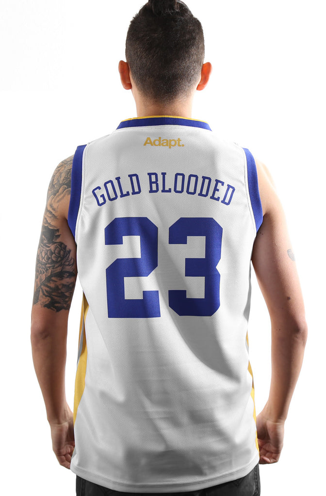 white and gold basketball jersey