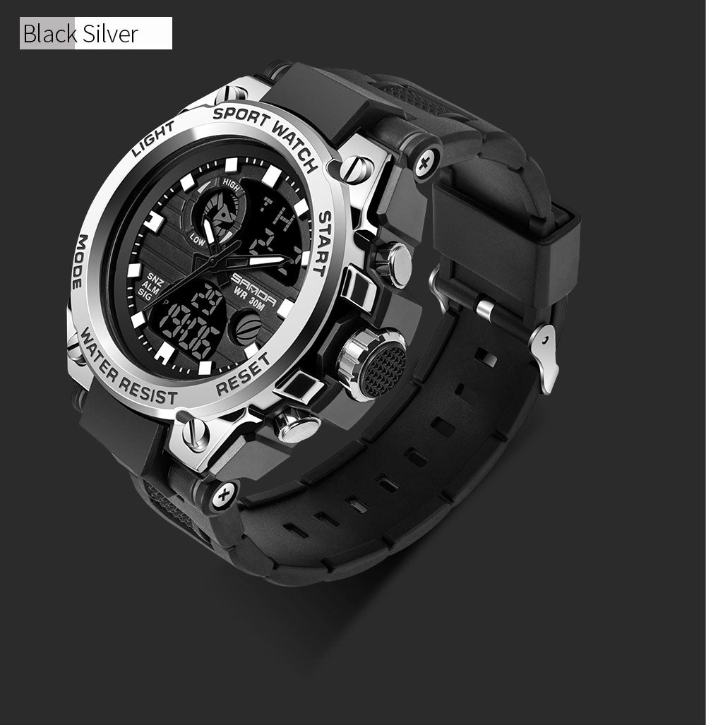 SANDA Waterproof Dual Dial Diver Chronograph Watch Stainless Backlight  Alarm | eBay