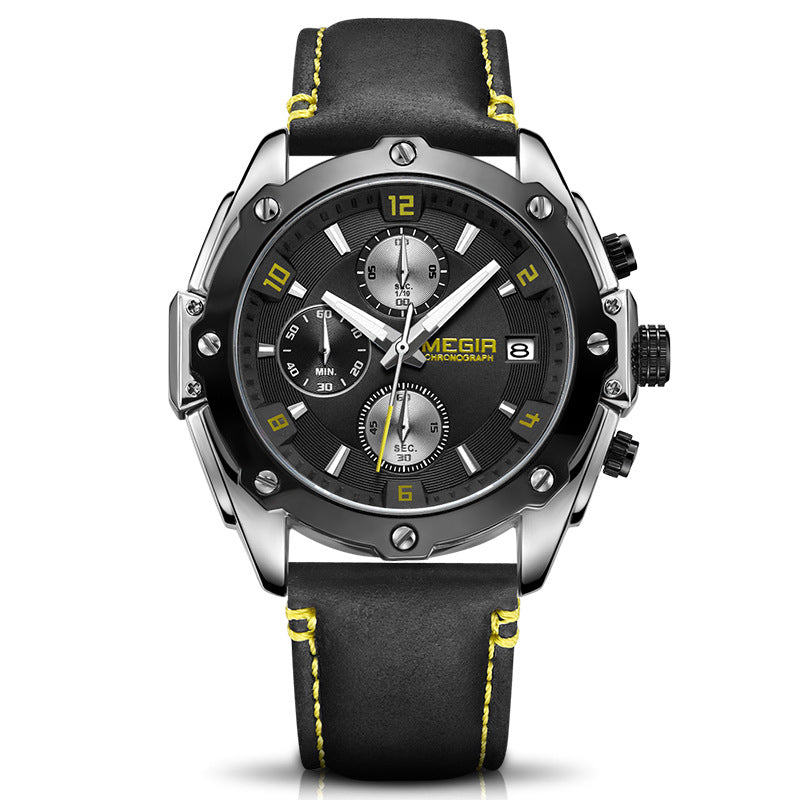 MEGIR 2074 budget chronograph watch stylish leather strap – iluwatch.com