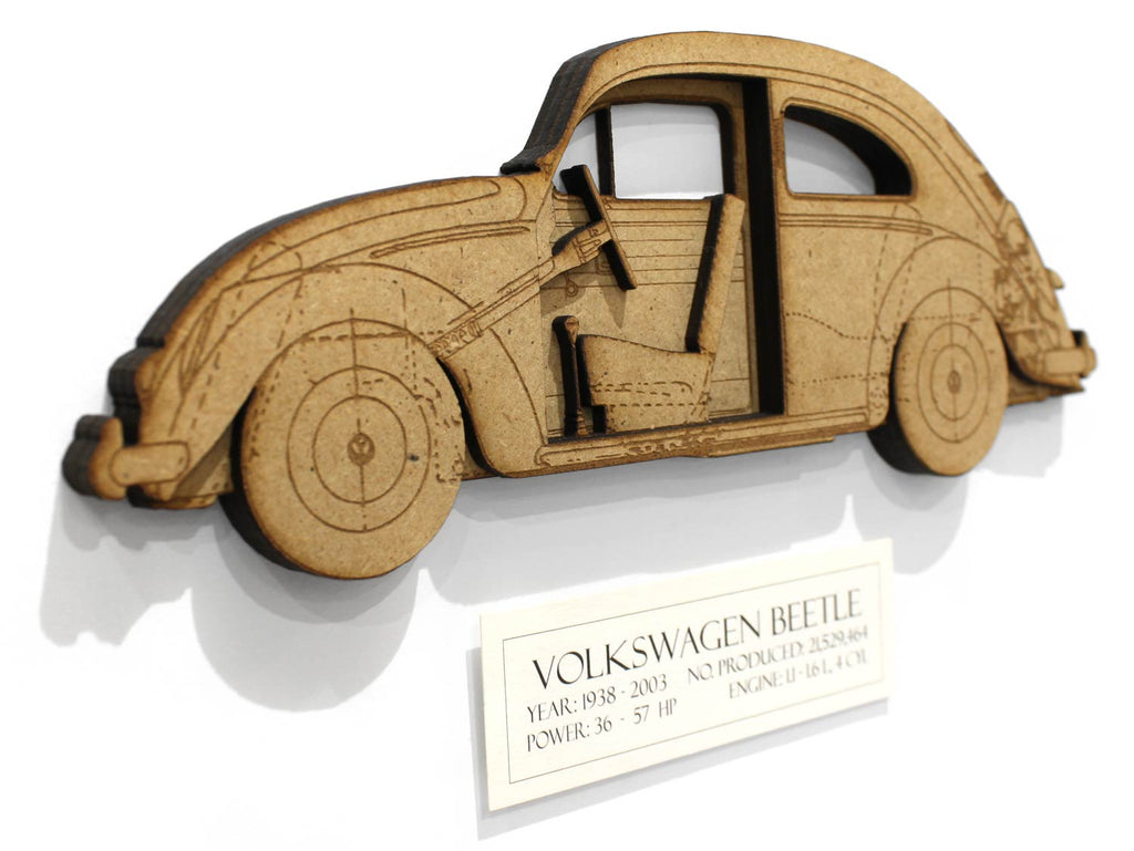 VW Beetle Art, Volkswagen Beetle blueprint laser cut wood