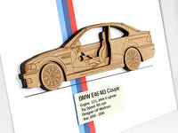 Bmw M3 E46 Coupe Blueprint Art Laser Cut Wood Gifts Art Simply Cut Art