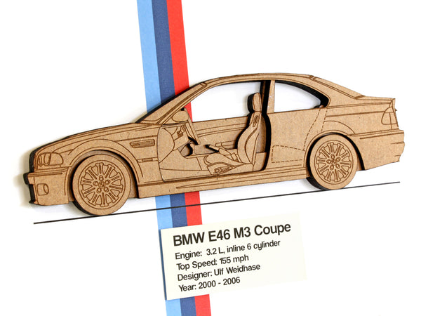 Bmw M3 E46 Coupe Blueprint Art Laser Cut Wood Gifts Art Simply Cut Art