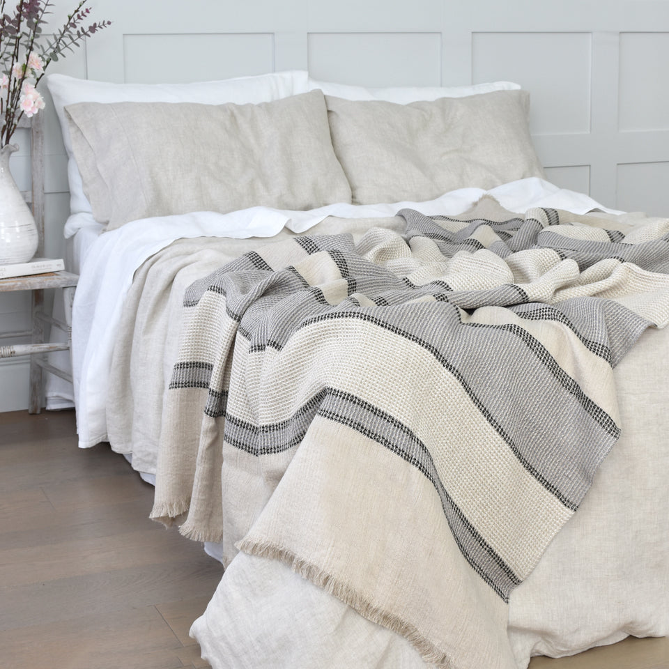 Chambray Stripe Linen Quilt  Double Sided Linen Quilted Throw – Chalk Pink  Linen Company