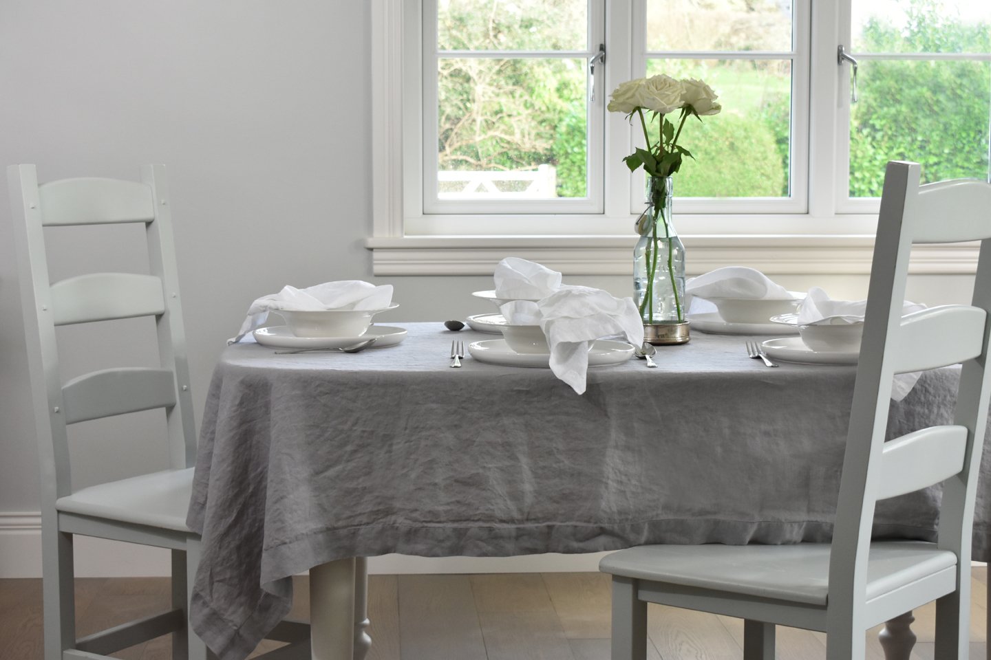 grey tablecloth