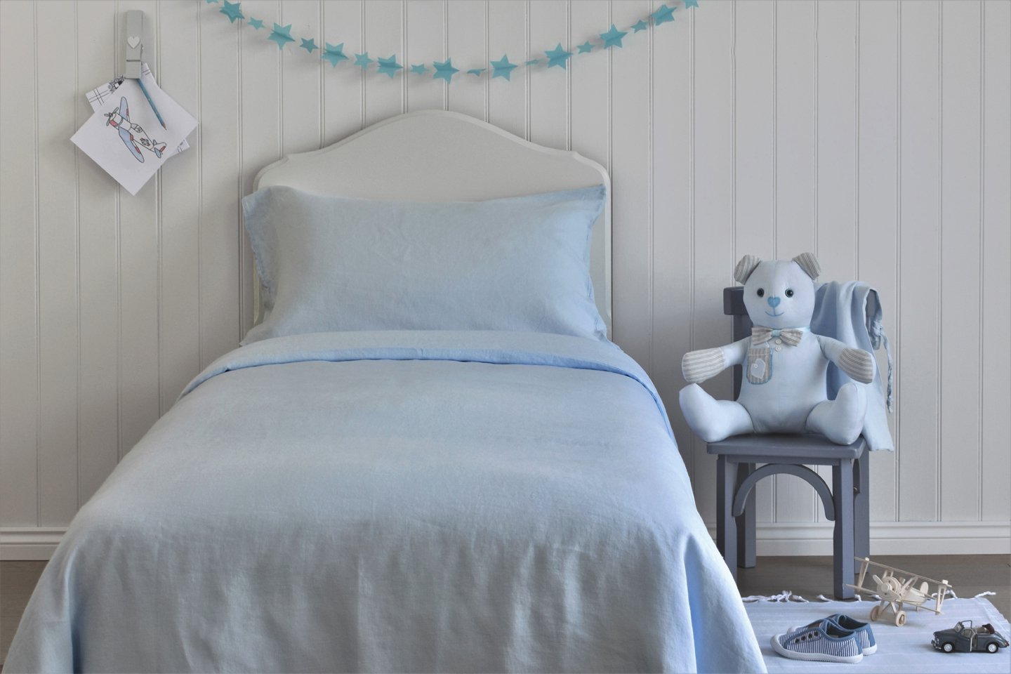 Childrens Whisper Blue Linen Duvet Cover Chalk Pink Linen Company