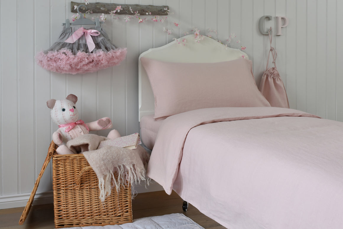 Childrens Flax Linen Bedding Chalk Pink Linen Company