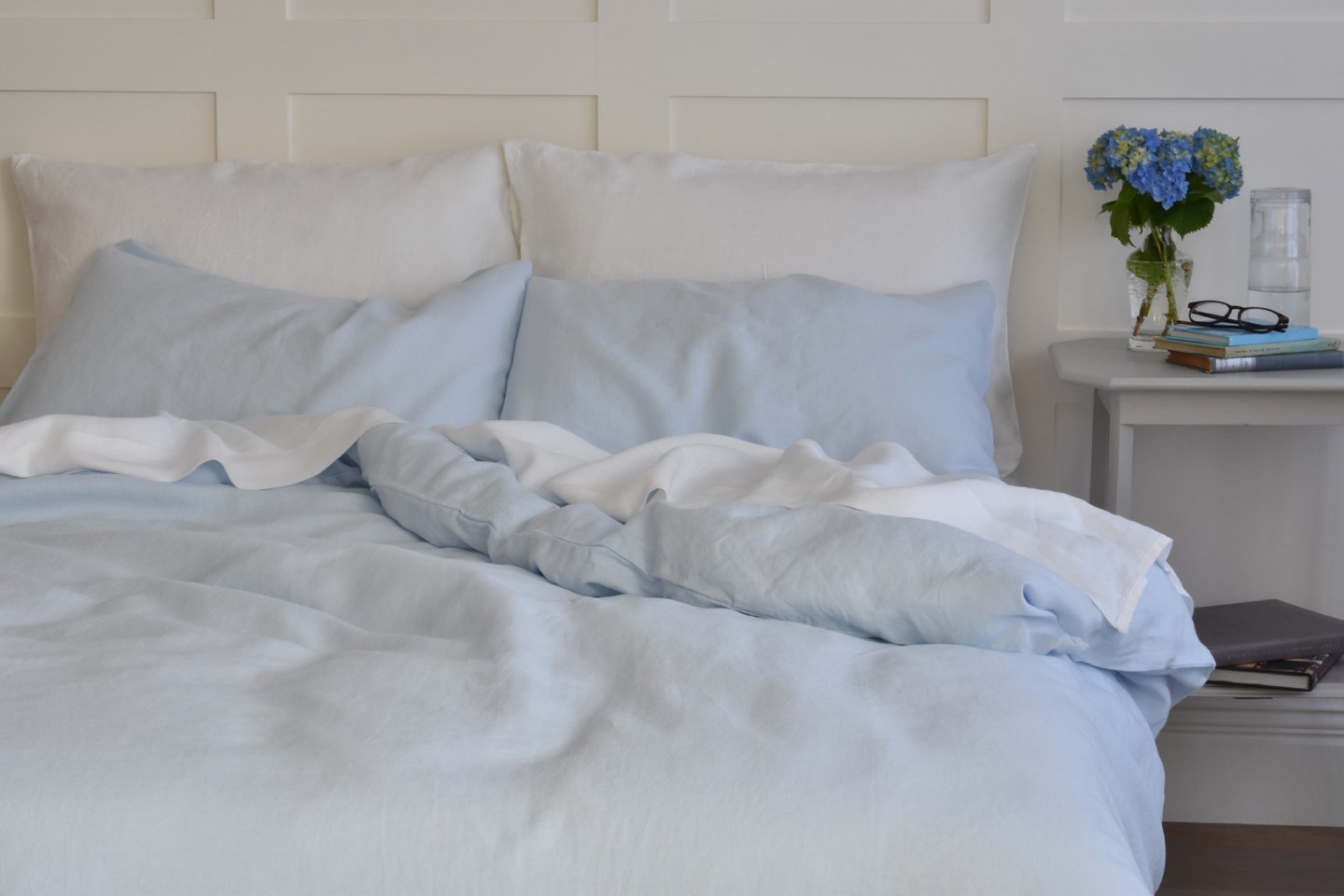 Whisper Blue Linen Bedding Light Blue Natural Linen Duvet Sets