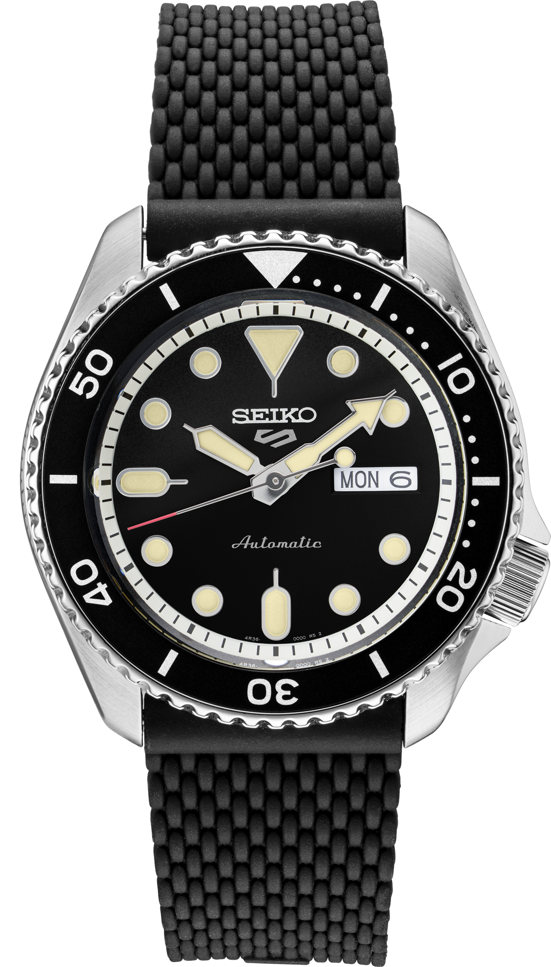 Top 45+ imagen seiko men’s black silicone automatic watch – srpd95